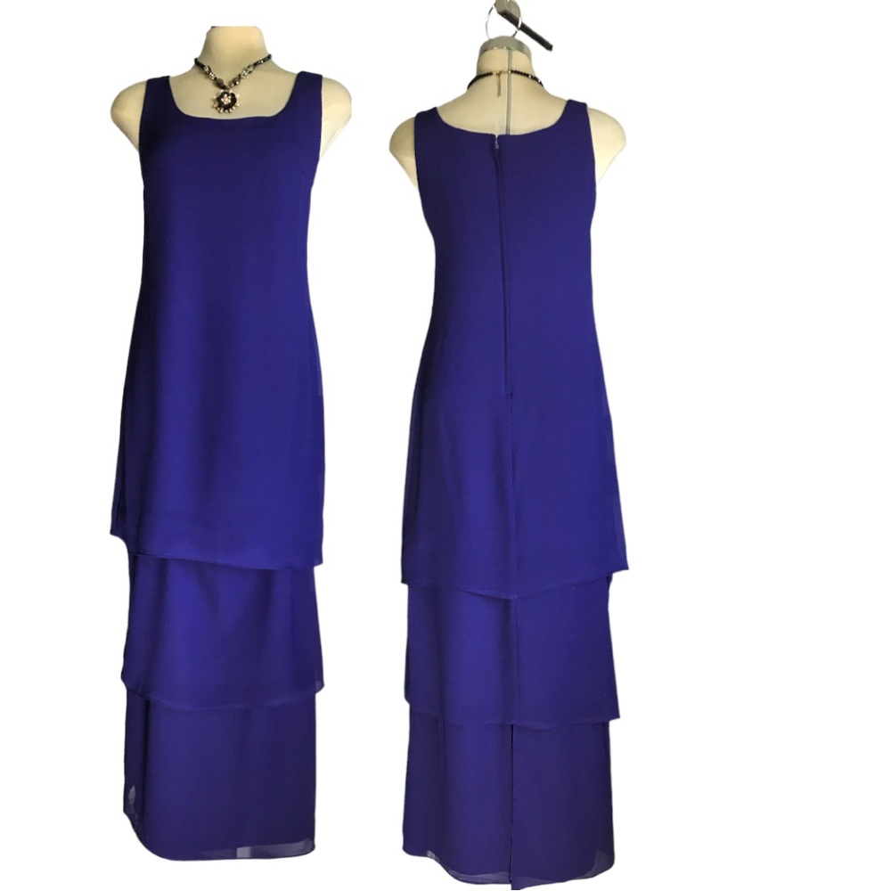 PATRA Luxury Royal Blue SleevelessLayered Maxi Dress Size 8